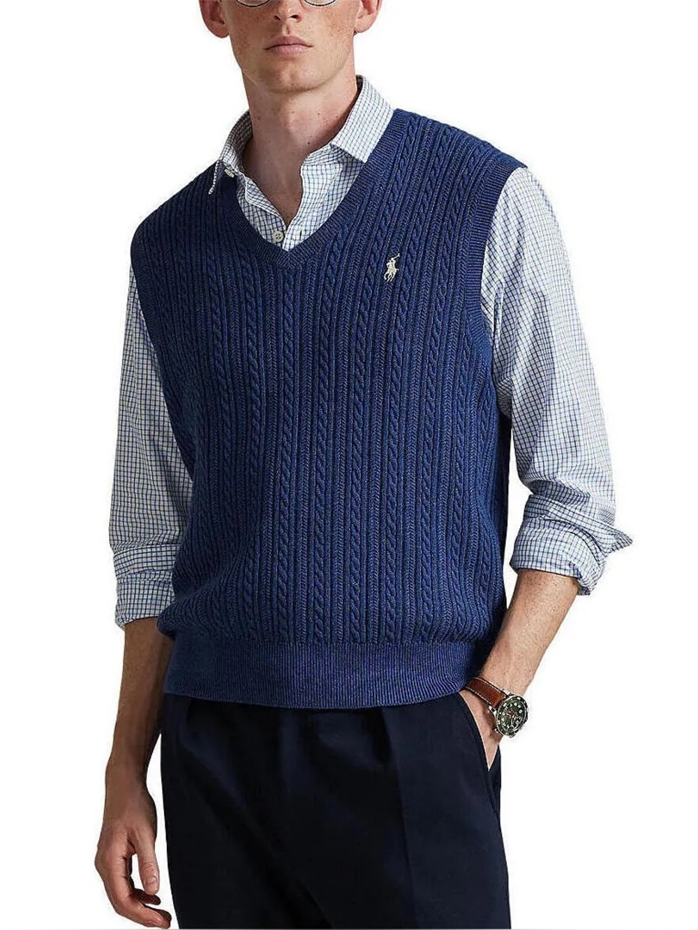 Vintage 1980’s Polo by Ralph Lauren Navy Cable-Knit V-Neck Sweater Vest XL
